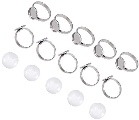 UNICRAFTALE 30 Sätze Verstellbare Ringe Basis Edelstahl Fingerring Rohlinge Cabochon Fingerring Lünette Mit Transparenten Cabochon 10 mm Tablett Cabochon Fingerringe Für Fingerring Schmuckherstellung