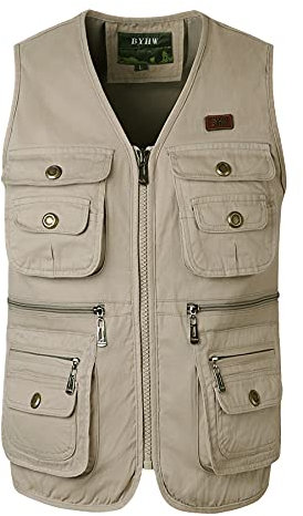 KTWOLEN Mens Fishing Waistcoat Multi Pocket Gilet Safari Sleeveless Gillette Jackets Summer Utility Vest Hiking Photography Vests Body Warmers, Beige, M