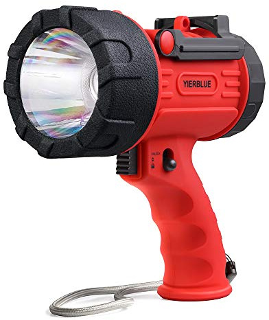 YIERBLUE Foco recargable con LED de 200000 lúmenes, linterna de mano impermeable IP67 con filtro de luz roja desmontable, 10000 mAh de larga duración