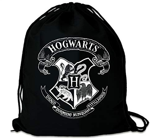 Logoshirt® Harry Potter I Hogwarts I Logo Weiss I Stoffbeutel I bedruckt I schwarz I AZO-free I stabiler Kordelzug I Lizenziertes Design
