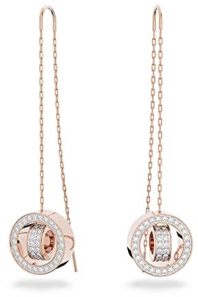 Swarovski Hollow Drop-Ohrhänger, Weiße und Rhodinierte Hängeohrringe mit Strahlenden Swarovski Kristallen