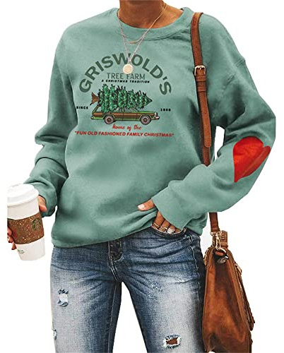 Damen-Sweatshirt „Griswold's Tree Farm“, mir rotem Herz, Weihnachten, Familie, Grafik, ästhetisch, Hellgrün, S
