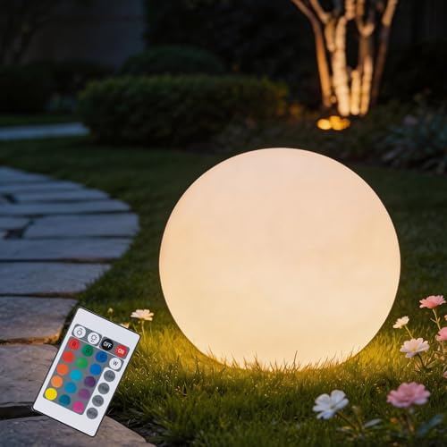 FANOAULEA 30,5 cm Solar-Kugel-Licht, für den Außenbereich, Globus-Licht mit Fernbedienung, 10 Modi, RGBW-Farbwechsel, wasserdicht, Farbleuchten, Solar-Kugel-Lampe für Tisch, Pool, Garten, Dekoration