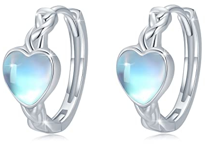 Mondstein Creolen Mädchen 925 Sterling Silber Klein Creolen Ohrringe mit Herz Mondstein Hypoallergen Schmuck Geschenke für Damen Mädchen