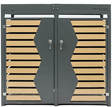 WESTMANN Mülltonnenbox 82 für 2X 240L Mülltonnen | 84x134x125 cm Grau | Metall Mülltonnenverkleidung inklusive Holzelementen