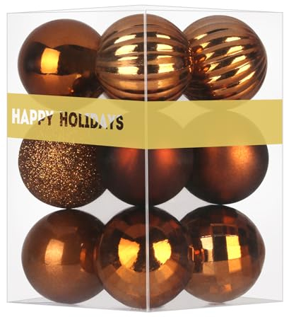 Bronze 4,1 cm kleine Weihnachtskugeln Weihnachtsbaumschmuck Ornamente bruchsichere hängende Kugeln für St. Patrick's Day Valentinstag Osterdekorationen Set mit 12 braunen Weihnachtsschmuck