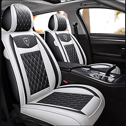 SanQing Autositzbezüge komplettes Set, super luxuriös strapazierfähig wasserdicht Leder Auto-Fahrzeugabdeckung für Autos SUV Pick-up LKW, universeller Rutschfester Sitz (2 PCS Front/White)