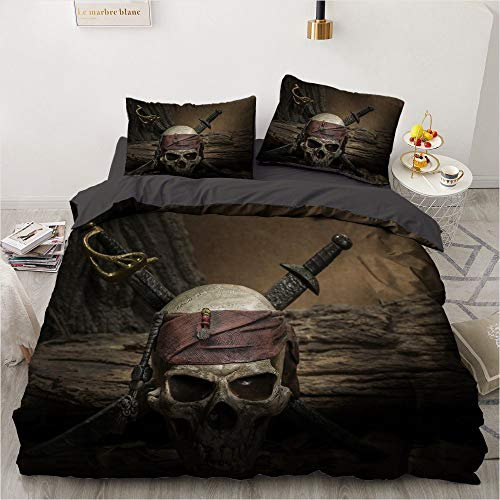 Luowei Totenkopf Bettwäsche 155x220cm Schädel Halloween-Thema Bettbezug Set Microfaser Bettbezug und 2 Kissenbezüge 80 x 80cm mit Reißverschluss