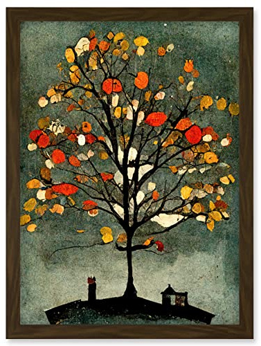 Doppelganger33 LTD Quirky Abstract Autumn Tree Artwork Framed Wall Art Print A4