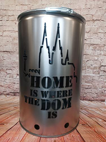 Fuchsbau Feuertonnen Feuertonne mit - Köln - Motiv - Gefertigt aus neuem Ölfass - Besondere Feuerstelle für Garten und Terrasse - Hohe Feuerschale mit Rostoptik - 90 x 60 cm