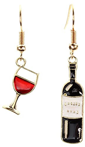 Bluebubble CHEERS Wine Bottle and Glass Dangle Earrings on Gift Card (Red Merlot)
