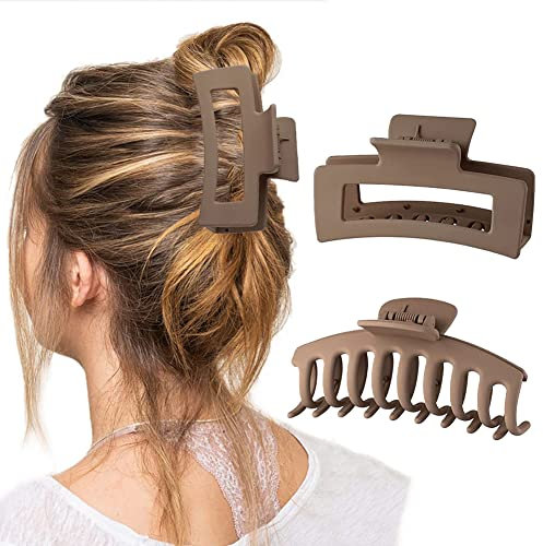 Pinzas Grandes Para el Pelo, Clips de garra de plástico para el cabello, 2 Piezas Pinzas Antideslizantes para el Cabello, Horquilla gruesa para el pelo para Cabello Grueso y Fino (Marrón)