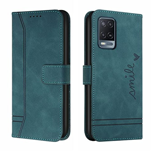 Bravoday Hülle für Oppo A55 5G / A16 / A53S 5G / A54 4G / Realme V11 5G / A54S / A56 5G, PU Ledertasche Handyhülle Flip Schutzhülle für Oppo A55 5G / Oppo A16, mit Kartenfäch & Kickstand, Grün