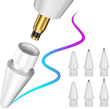 Lot de 6 Embouts de Rechange pour Apple Pencil 1ère/2ème génération et Logitech Crayon, Pointe de Rechange pour iPad Pen/Stylet, Apple Pencil 2/1, Embouts Apple en Plastique et métal