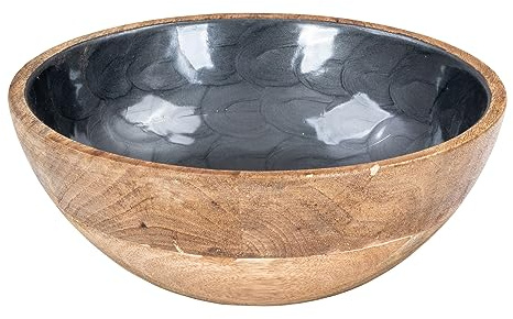 levandeo Schüssel 21cm Mango Holz Grau Perlmutt Emaille Schale Bowl Salatschüssel Deko Servierplatte Tischdeko Dekoration