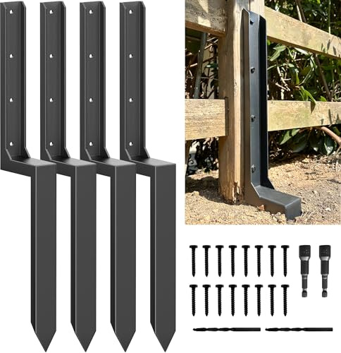 ARKSOLDIER Fence Post Repair Kit - One-Piece Steel Anchors & Stakes to Quick Fix Broken/Leaning 4x4/6x6 Wood Posts (Thickened 11-Gauge, 4-Pack)