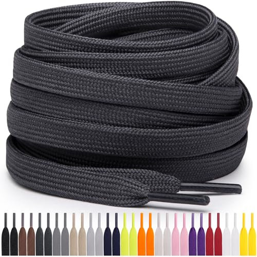 Miscly Lacci Piatti per Scarpe Sportive, Disponibili in Varie Lunghezze e Colori (Grigio Scuro, 114 cm)