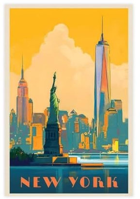 Robnik Vintage-Reiseposter New York City Skyline Glow Leinwand Poster Wandkunst Dekor Druck Bild Gemälde für Wohnzimmer Schlafzimmer Dekoration ungerahmt 30 x 45 cm