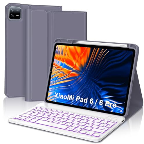 SENGBIRCH Étui Clavier pour Xiaomi Pad 6/6 Pro 11'' 2023 - AZERTY Français Clavier rétroéclairé 7 Couleurs Détachable sans Fil Bluetooth pour Xiaomi Pad 6/6 Pro 11'', Lavande
