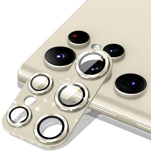 MiKoyi Caméra Arrière Protecteur pour Samsung Galaxy S24 Ultra, Protection Lentille Aluminium Verre Trempé Haute Définition Protecteurs D’Objectif pour Samsung Galaxy S24 Ultra, Or