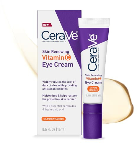 CeraVe Skin Renewing Vitamin C Eye Cream, Vitamin C, Hyaluronic Acid, Ceramides & Caffeine, Under Eye Cream For Dark Circles and Puffiness, Fragrance Free & Ophthalmologist Tested, 0.5 Fl. Oz