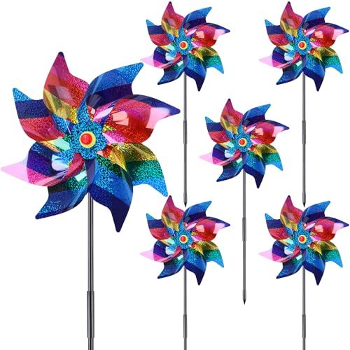Unvtap 6 Stück Windräder Vogelabwehr, Vogelabwehr Reflektierende Windmühle Garten, Windrad Garten Vogelschreck, Vogelabwehr Windrad Balkon, Windrad Vogelabwehr für Protect Garten, Obstgarten, Hof