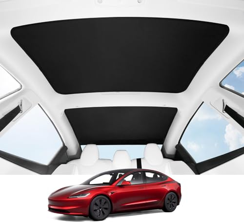 BASENOR 2025 2024 Tesla Model 3 Sunshade Roof, [Nano Ice-Crystal Coatings] Heat Insulation Glass Roof Shade, Top Window Retractable Sun Protection, Sunroof Blocking Cover for Model 3 Highland Black