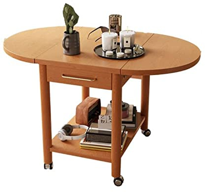 Couchtisch 2-stufiger mobiler Couchtisch aus Massivholz, Beistelltisch mit Rollen, klappbarer Esstisch, Mitteltisch mit Ablagefach und Schublade for Wohnzimmer, Esszimmer, Schlafzimmer Kaffeetisch