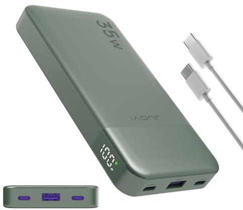 JUOVI Power Bank 10000mAh, 35W Powerbank Schnellaufladung mit 3 Ausgängen und 2 Eingängen, PD3.0 QC 4.0 Tragbares Ladegerät, mit digitaler Anzeige für iPhone, MacBook, Samsung, Android