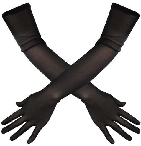 DAJISI Lange Handschuhe, Spitzenhandschuhe, dehnbarer Stoff, Opernhandschuhe, Tüll, 55,9 cm, extra lang, durchsichtige Handschuhe für Dinnerpartys, Tanzaufführungen, Brautzeremonie, Schwarz