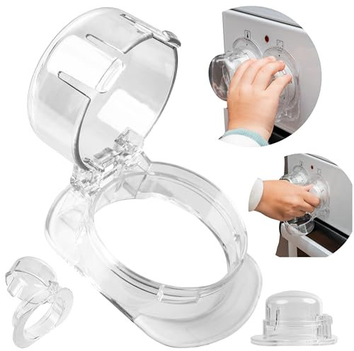 Herdknöpfe Kindersicherung, 2 Pack, in Transparent, für große Bedienknöpfe mit max. Ø 52 x 45 mm, min. 63 mm Knopf Abstand, Herd Bedienfeld Babysicherung, Herdschutz Drehknopf, Kinder Sicherung Taste