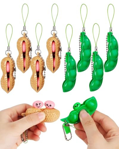 Zeayebsr 8 Pack Squeeze Bean Schlüsselanhänger, Fidget Toys, Squishy Erbsen Kapsel, Sojabohnen Fidget Toys für Anti-Angst,Party Favor Spielzeug,Klassenzimmer Prämien，fidget toy，stress spielzeug