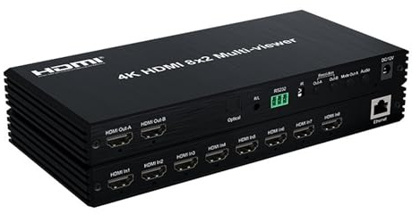 XYKJOBC 4K 60 Hz HDMI 8x2 Multi-Viewer mit PIP, 8 in 2 Out, Doppelanzeige, Nahtloser Schalter, 3,5 mm optisches Audio, 2x1, 3x1, 4x1, 5x1, 6x1, 8x1 Multi-Viewer