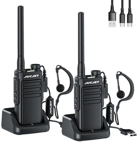 JUCJET EP-31 walkie talkie, Waterproof Walkie Talkie IP54, PMR446 License-free, 16 Channels, VOX, USB Charging BaseRechargeable Walkie Talkies(Black,2Pcs)