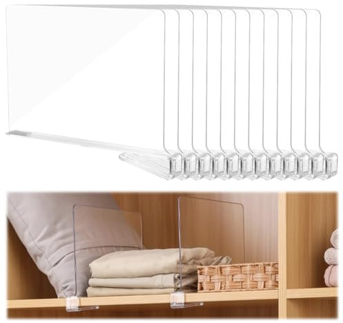 LQGTQO 12 Stück Transparente Acryl regaltrenner, Kleideraufbewahrung Organisation, Regalteiler, Regal für Kleiderschrank ohne Bohrungen, Regaltrenner Kleiderschrank