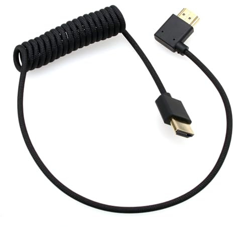 HangTon HDMI 8K 4K 60p Kabel für ATOMOS Ninja V SmallHD Ultra Sony Venice Z190 Canon XF705 Lumix S5II X G9 Z8 Kamera Portkeys Teradek, Linksgewinkeltes Typ A HDMI 2.1 Geflochtenes Spiralkabel 50cm