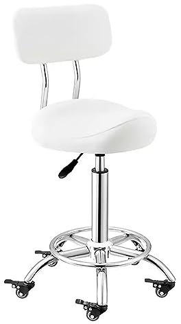 SXTYFBB Tabouret de Cuisine avec Repose-Pieds et Support Dorsal, Chaise de Bureau Ergonomique, Chaise de Salon pour Clinique Dentaire, 50-70 cm (Couleur : Blanc)
