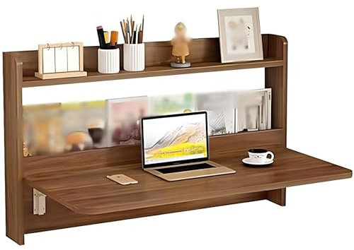 JCVCCV Platzsparender Kleiner Esstisch, Weißer Wandmontierter Schreibtisch, PC-Tisch, Arbeitstisch Mit Ständer, Grauer Klappbarer Wandtisch Mit Ablage（80 * 60cm）(Brown,100 * 60cm/39 * 23.6in)