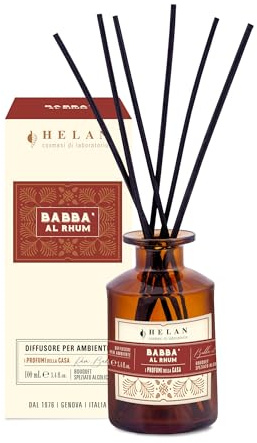 Helan Babà al Rhum - Lufterfrischer, Raumduft mit Diffusor Sticks mit Birne, Vanille, Melasse und Zimt Geschenkideen Deodorant und Lufterfrischer 100 ml, Made in Italy