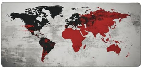 World Map Large Mouse Mat, Grey XXL Mouse Pad 32x16 inch Stitched Edges, Gaming Mouse Pad with Anti-Slip Rubber Base, Soft Smooth Surface to Improve Precision and Speed for PC, Laptop in office work