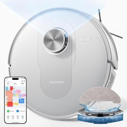 Proscenic Q8 Robot aspirapolvere con funzione di pulizia 4200Pa 200 min aspirapolvere robot potente navigazione laser con 5 schede, controllo tramite app Alexa Siri IFTTT, per pavimenti, tappeti, peli