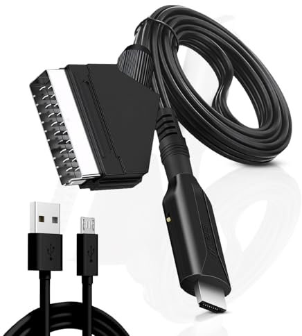 ertlutw Scart auf HDMI Adapter, Adapter Scart Auf Hdmi 1080P mit ScartEingangskabel und HDMI Ausgangsanschluss für STB VHS Xbox HDTV PS3 Sky DVD Blu-ray usw