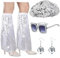 FOUNSHO 4 Pieces 70s Disco Fancy Dress Accessories For Women, Disco Costume Glitter Sequin Beret Hat Ball Earrings Square Bling Disco Glasses Leg Warmers, 80s Accessories for Women Costume (Silver)