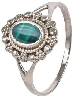 mantraroma Damen Ring 925 Silber Malachit Edelstein grün dezent verspielt