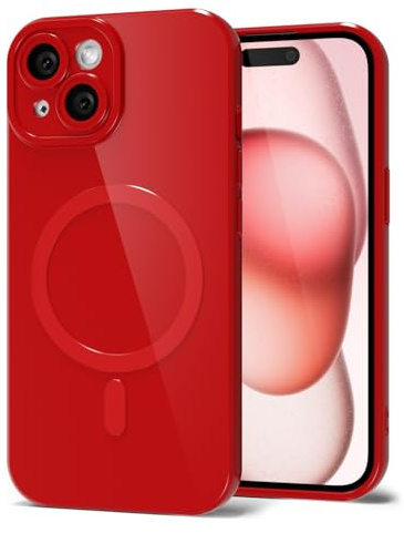 Svanove for iPhone 15 Phone Case Silicone Magnetic, Compatible with Magsafe Case Cute for Women, Girly Glossy Jelly Rubber Thin Slim Hard Plastic Mag Safe & Camera Cover Protection, Red Wine
