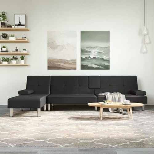 LAPOOH Schlafsofa in L-Form Schwarz 255x140x70 cm Kunstleder, Sofa, Schlafcouch, Sofabett, Sofa Klein, Sofa Bed, Couchbett, Living Sofa, Sitzecke Wohnzimmer