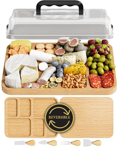 Trayful Portable Charcuterie Board with Lid - Reversible, Travel Cheese Board Serving Tray for Picnics & Entertaining - Covered Snack Tray Container - Large Food Platter