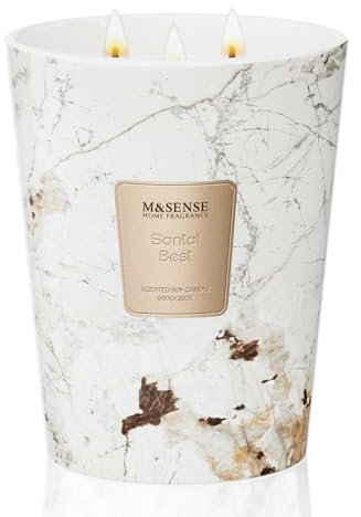 M&SENSE Duftkerze im Glas Groß 990g|Santal Duft|150h Brenndauer & 3 Docht|Natürliche Sojawachs Duftkerzen|Entspannende Aromatherapie | Geschenk für Frauen & Männer,Modern Marble Jar