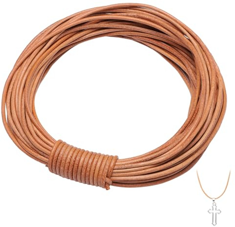 Luxeu Cordon Cuir de Vache, 1 Rouleaux Lacet Cuir, 10M x 2mm Cordon Rond pour Colliers, Bracelets, Bijoux, Emballages Cadeaux, Lacets (Naturel)
