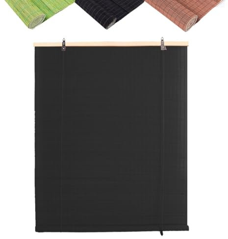 Generisch Bambusrollo Aussenbereich Wärmedämmung Bambus Raffrollo Wetterfest Sichtschutz Jalousie Für Dachterrasse Balkon Dachfenster 45–180cm Breit(Schwarz)